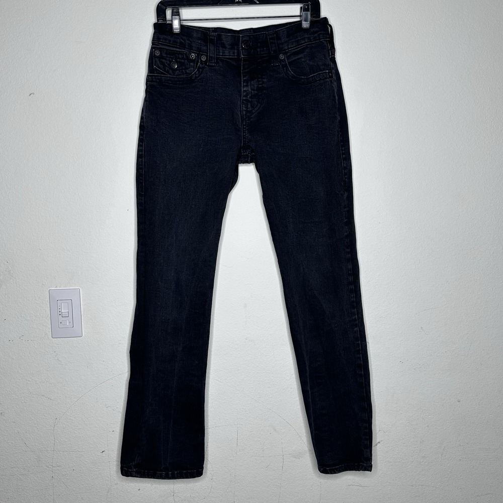 True Religion Jeans Mens 31 Black Denim Ricky‎ Relaxed Straight Flap Pocket
